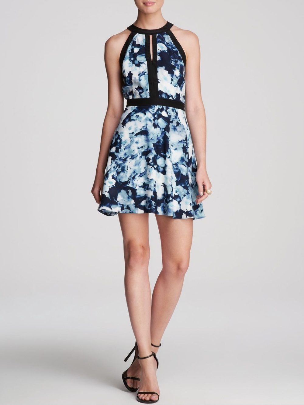 Parker Navy and White Halter Floral Mini Dress